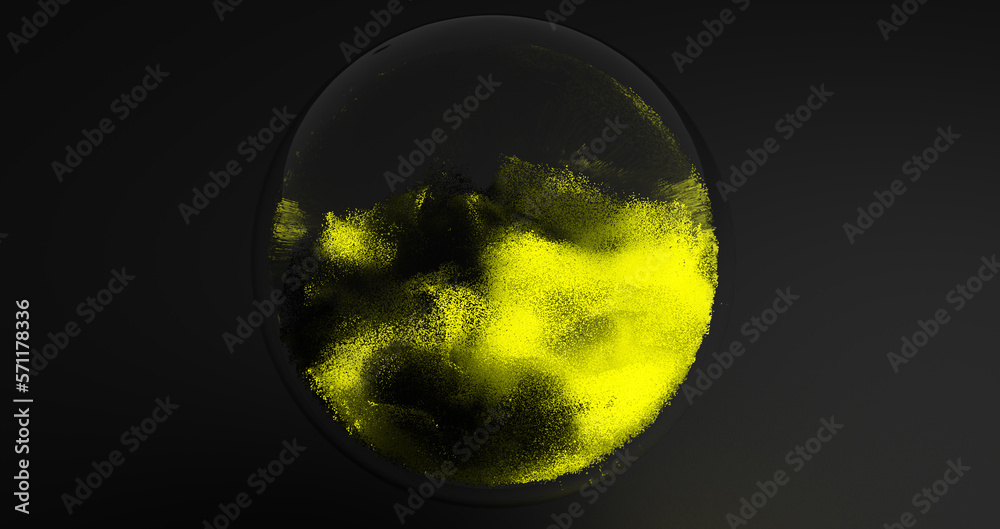 Magic crystal ball on a black background. Glowing particles. Galaxy. Stars. 3D illustration and rendering.