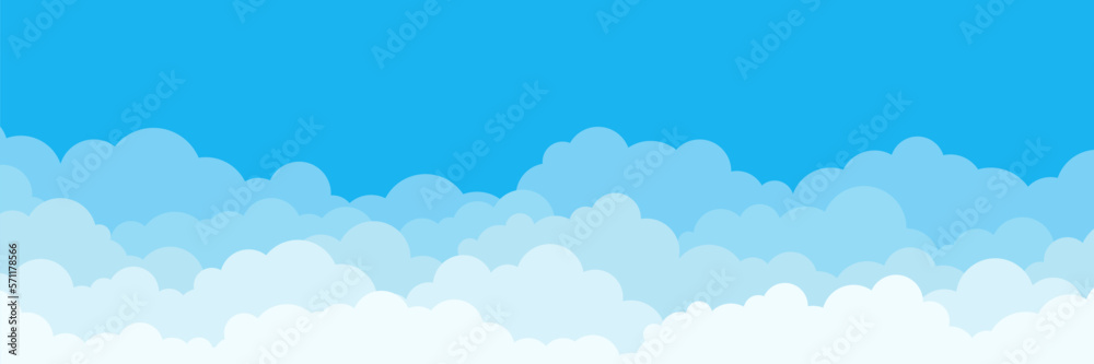 Cartoon clouds on blue background. Design of a sky concept. Vector illustration