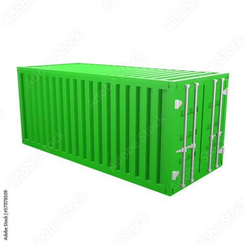 3D design of cargo containers for storage transportation illustration. 3D design of a green colored cargo with closed doors  side view illustration