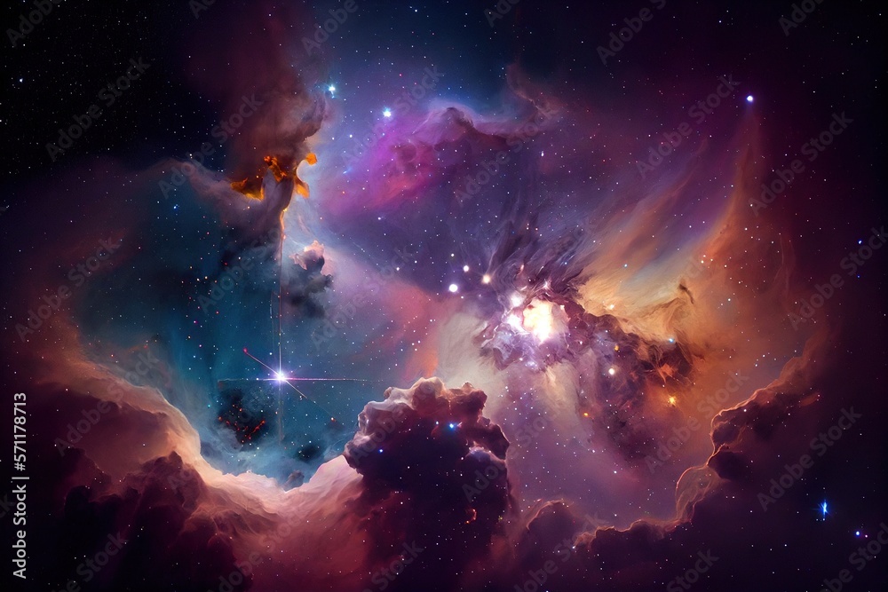 Abstract outer space endless nebula galaxy background. Galaxy with colorful nebula, shiny stars and heavy clouds. Blue and purple background. Futuristic cosmos design. Generative AI Abstract outer space endless nebula galaxy background. Galaxy with colorful nebula, shiny stars and heavy clouds. Blue and purple background. Futuristic cosmos design. Generative AI