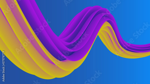 Fluid Color 3D Shape. Colorful Modern Poster. Wave Color. Art Design Style. Purple and Yellow. Color Flow. Wave Poster. Blue Background. Gradient. Abstract Fluid Color