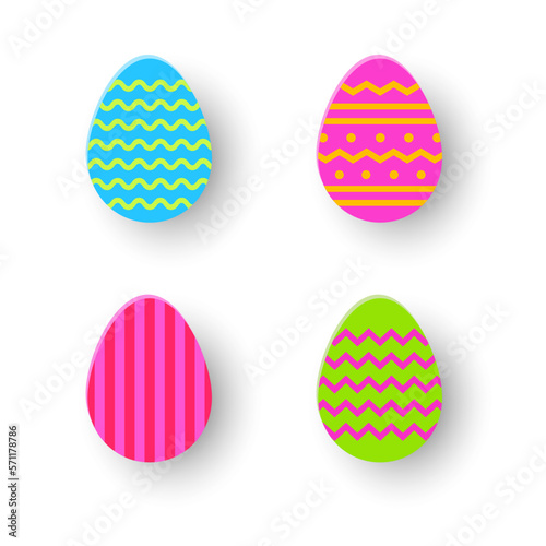 Paper cut Easter eggs. Colourful icon set. Vector illustration