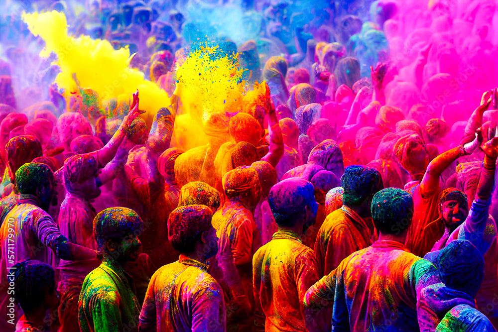 Indian Holi Festival in the spring, Generative AI Art Illustration 01 Indian Holi Festival in the spring, Generative AI Art Illustration 01
