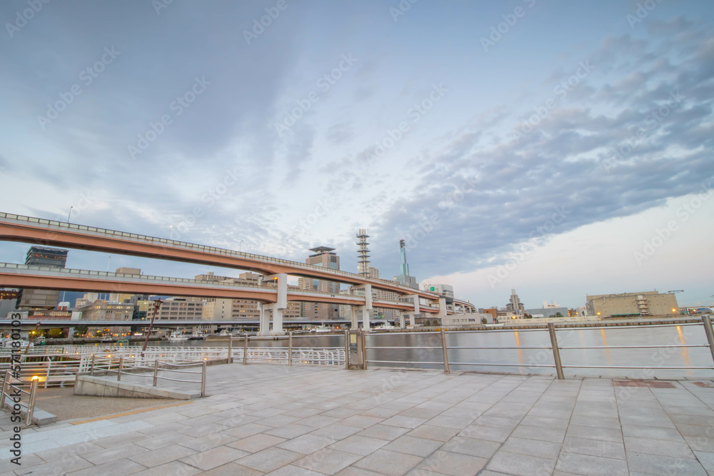 Fototapeta premium The Port of Kobe, Japan at dusk in autumn
