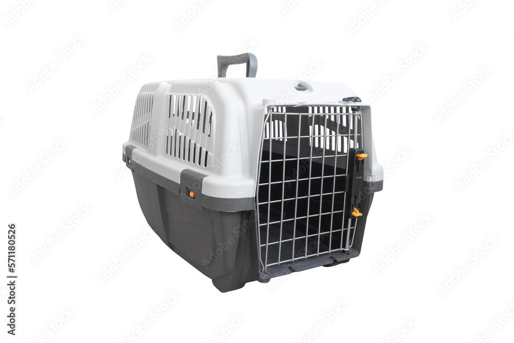 Pet carrier for traveling isolated on white background. Carrier with ...