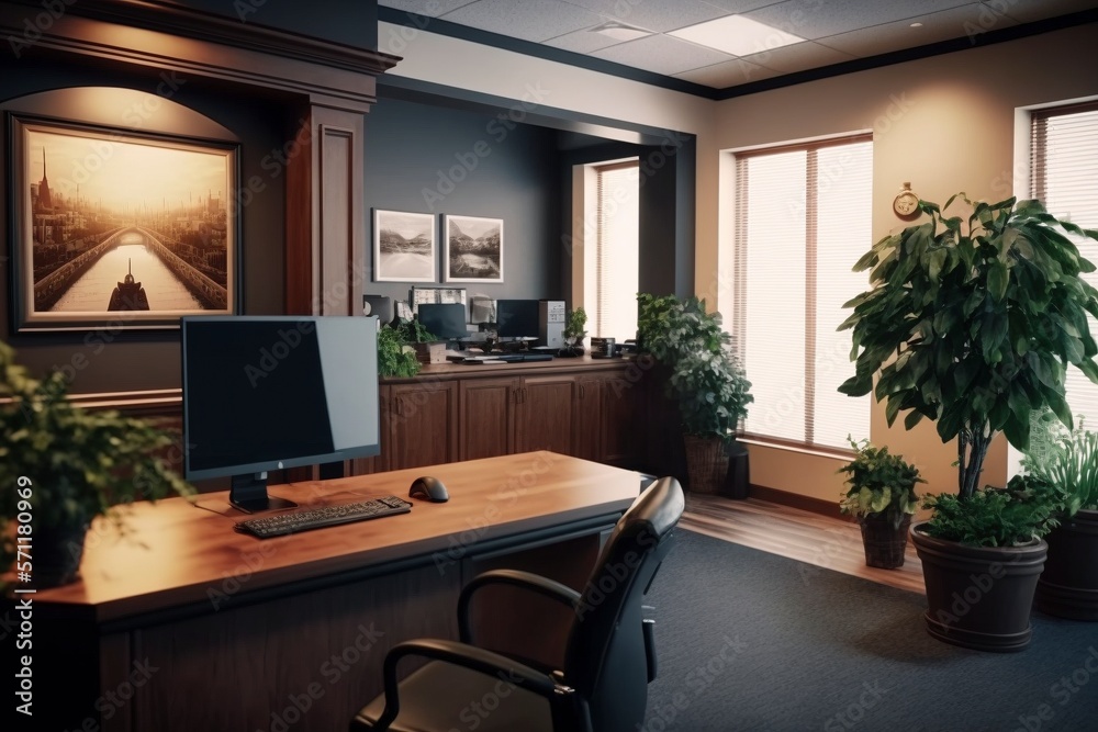 Modern Reception Area with Desk and Seating Modern Reception Area with Desk and Seating