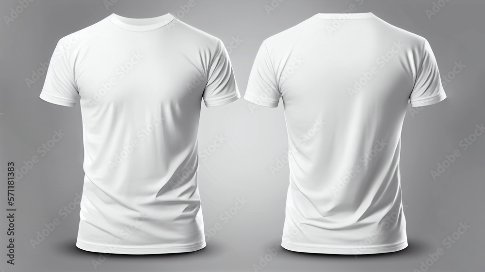 T-shirt mockup. White blank t-shirt front and back views. Female