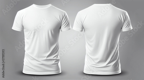 T-shirt mockup. White blank t-shirt front and back views. Female and