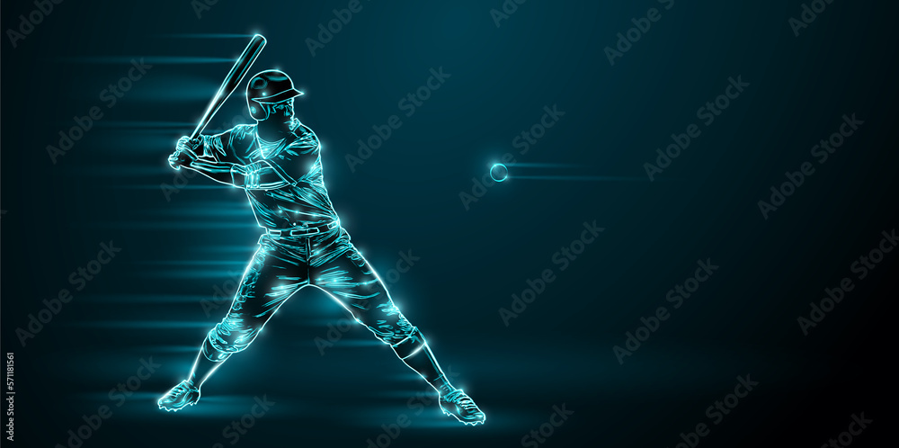 Abstract silhouette of a baseball player on black background. Baseball player batter hits the ball. Abstract silhouette of a baseball player on black background. Baseball player batter hits the ball.