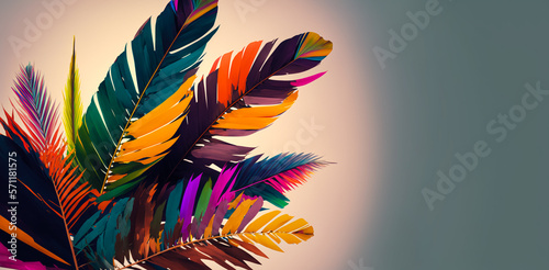 Abstract art. Colorful painting art of palm tree leaves. Palm Sunday concept. Christian illustration. Generative AI.