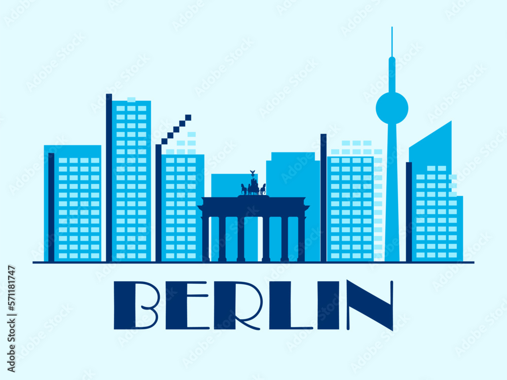 Berlin landscape in vintage style. Retro banner of Berlin city with Brandenburg Gate and houses in linear style. Design for print, posters and promotional materials. City logo. Vector illustration