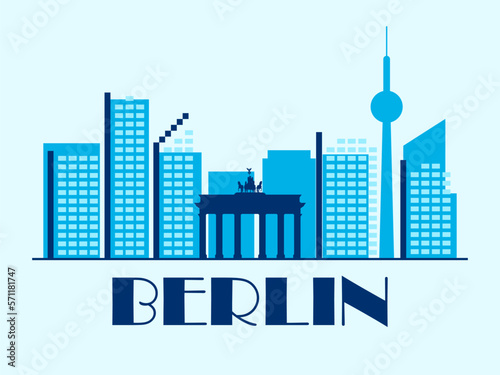 Berlin landscape in vintage style. Retro banner of Berlin city with Brandenburg Gate and houses in linear style. Design for print  posters and promotional materials. City logo. Vector illustration