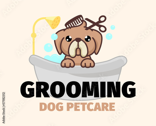 Dog or pet grooming and washing logo design template. Pet Care salon sign. Vector illustration.