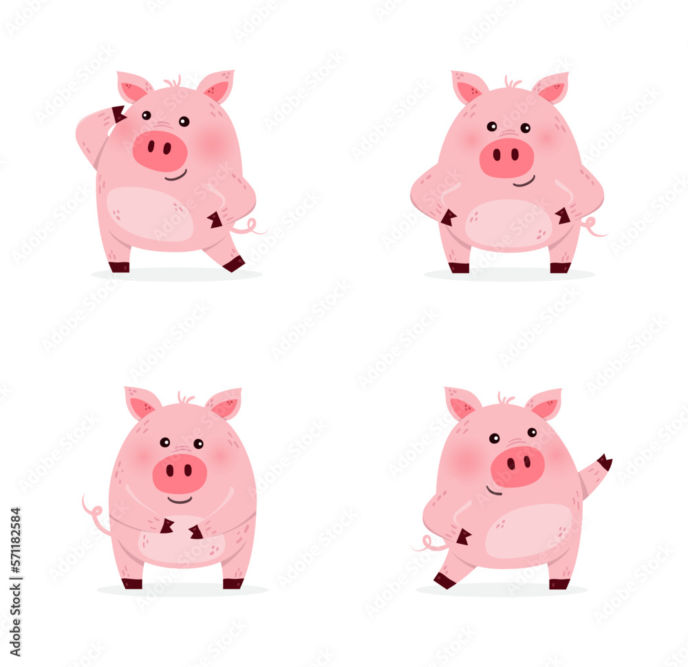 Funny pigs set. Design of a cute animal characters. Vector illustration Funny pigs set. Design of a cute animal characters. Vector illustration