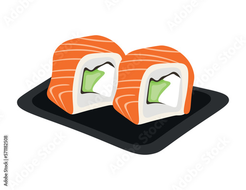 Asian cuisine dish Philadelphia rolls isolated on white background. Vector illustration in flat style