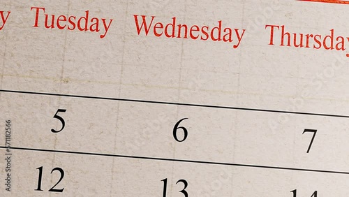 3d rendering of an old Calendar page.4K video . Concept of past. Horizontal image. No people