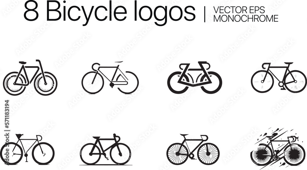 Fototapeta premium Bicycle logo set. Vector bicycles collection. Simple, minimal, monochrome vector illustration