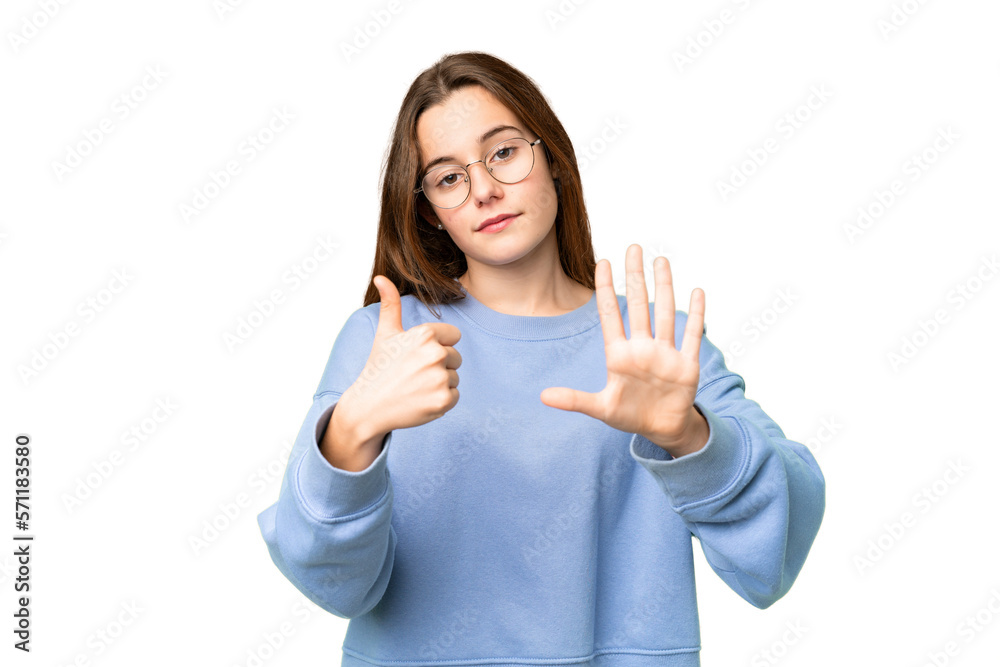 Teenager girl over isolated chroma key background counting six with fingers Teenager girl over isolated chroma key background counting six with fingers
