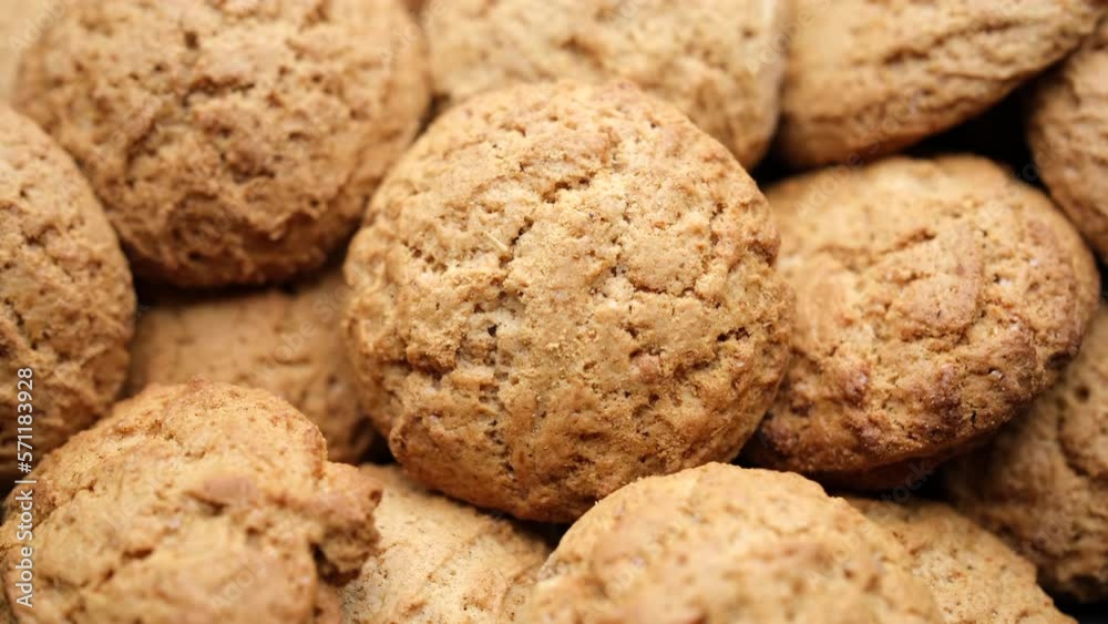 Oatmeal cookies close up, rotation. Fresh Homemade cookies Oatmeal cookies close up, rotation. Fresh Homemade cookies