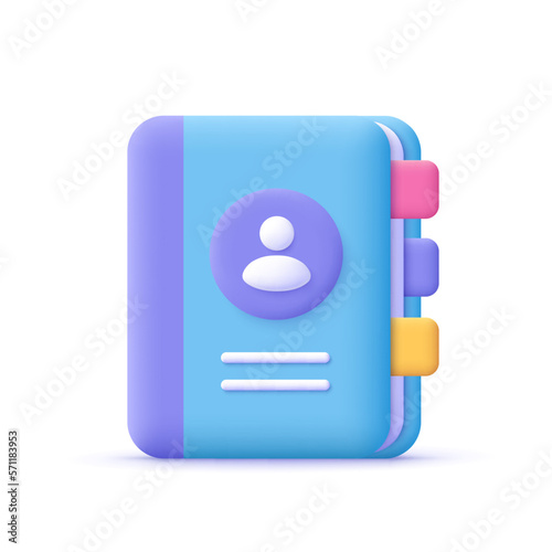 Phone or address book. Contact information, business partners, digital communication concept. 3d vector icon. Cartoon minimal style.
