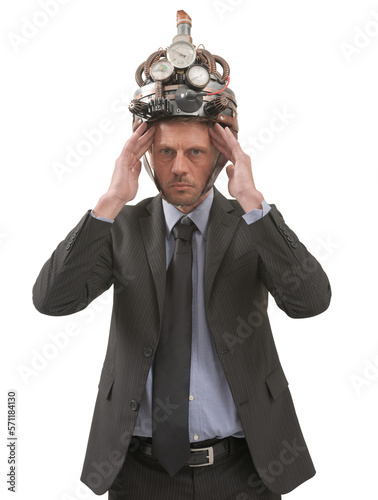 Creative businessman with steampunk helmet