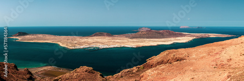 Panoramic view to the La Graciosa island. Lanzarote. Canary islands