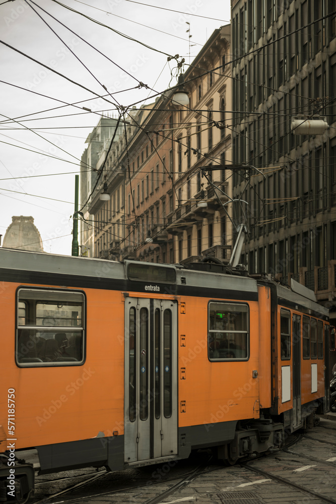 Tram in City of Milan, Lombardy in Italy.