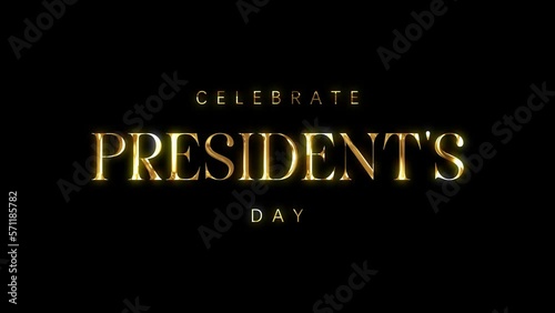 Presidents day text animation with golden texture