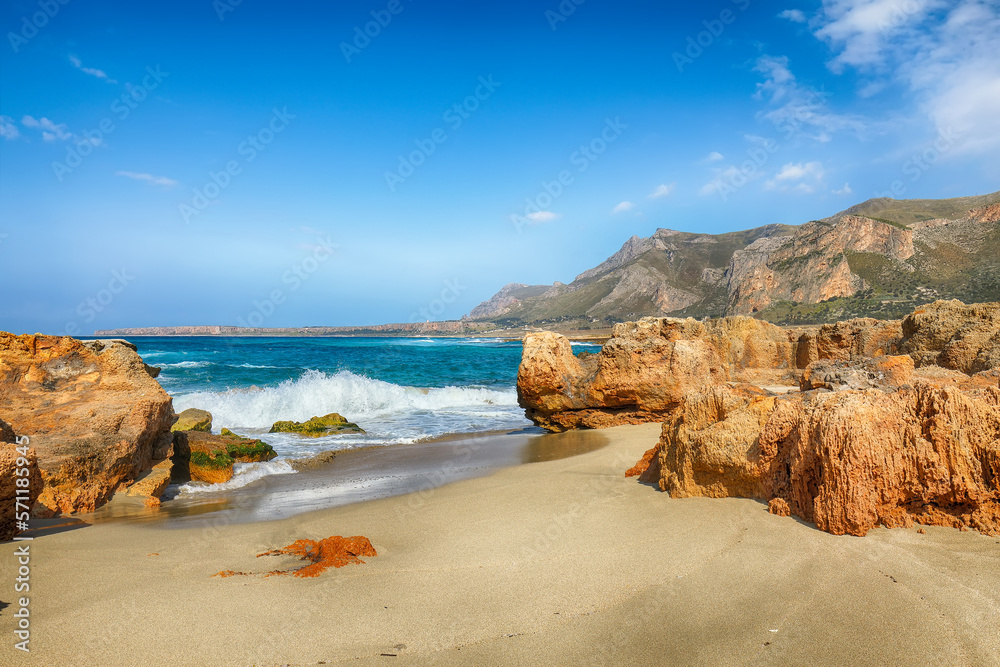 Outstanding seascape of Isolidda Beach near San Vito cape.