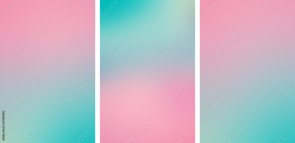 Delicate gradient background - pink color turning into blue. Set of 3 vertical images, banner. Advertising and presentation of cosmetic products.