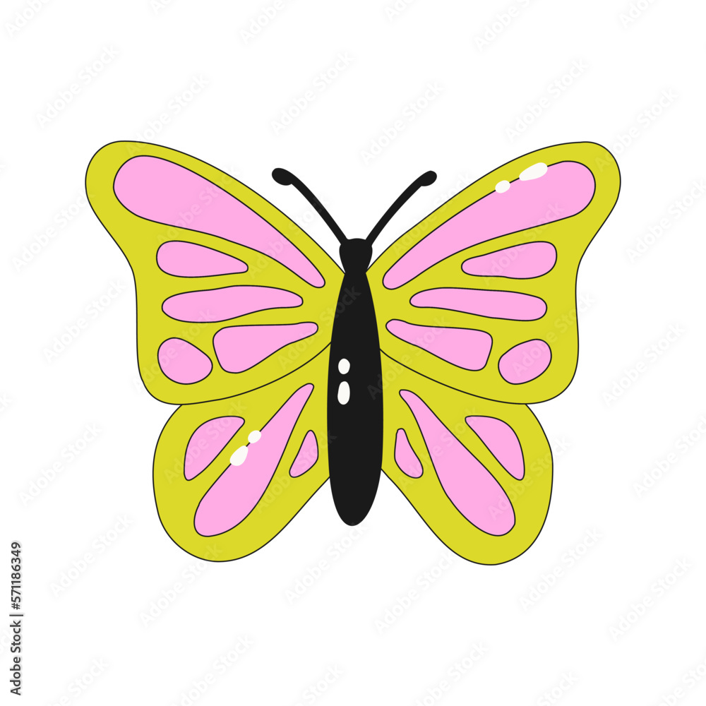 Bright butterfly icon in cartoon style. Vector illustration of a moth isolated on a white background Bright butterfly icon in cartoon style. Vector illustration of a moth isolated on a white background