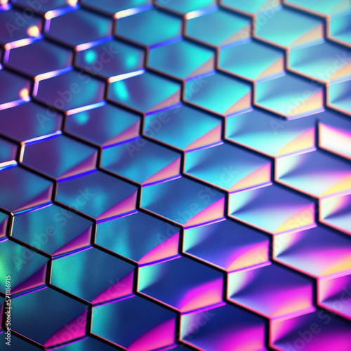 Holographic Embossed Hexagon  honeycomb iridescent rainbow Background. Generative ai