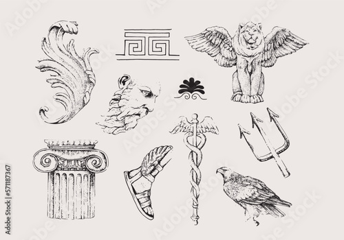 Antique set.Vector hand drawn illustration.