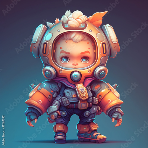 Illustration of Boy in Orange Robot Dress: Future space adventure, generative AI