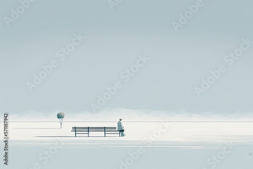 Concept art of lonely, minimal landscape illustration, negative space, Generative AI