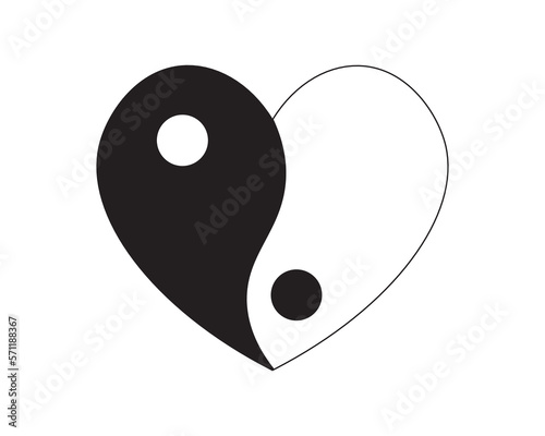 Yin yang symbol in heart shape, vector illustration for fashion, card, poster, sticker prints