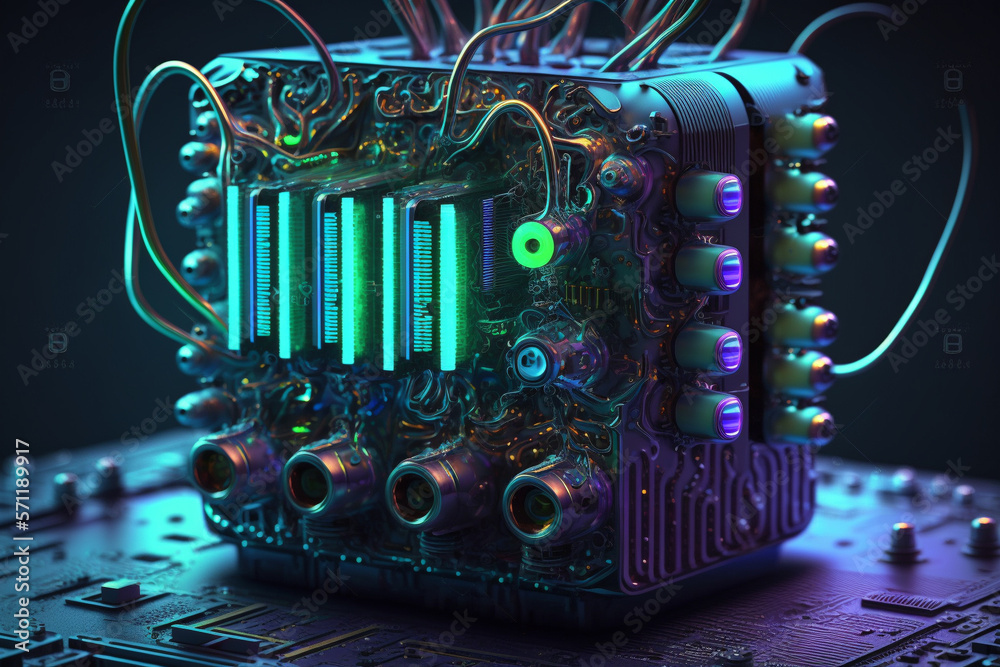 Neuroprocessor. An abstract 3D illustration of a chip processor with ...