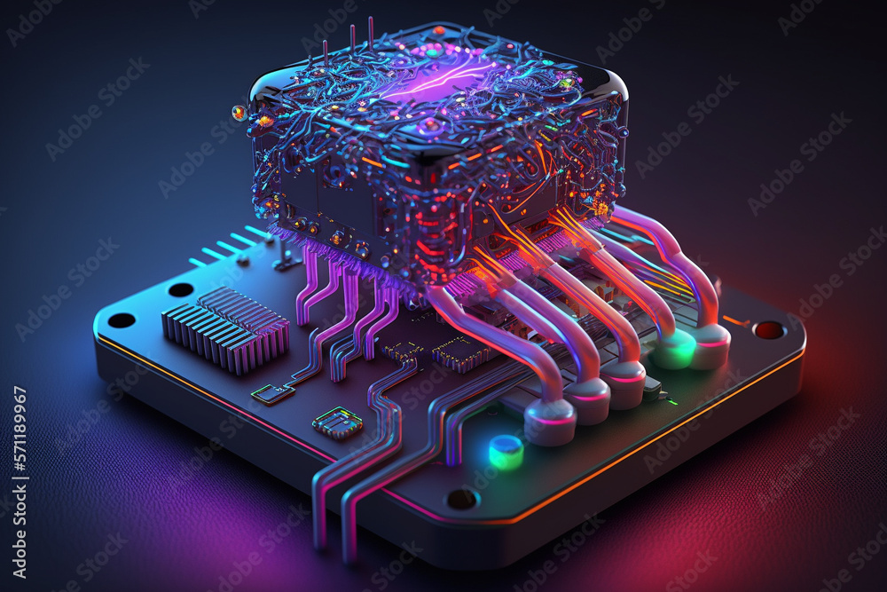 Neuroprocessor. An abstract 3D illustration of a chip processor with ...