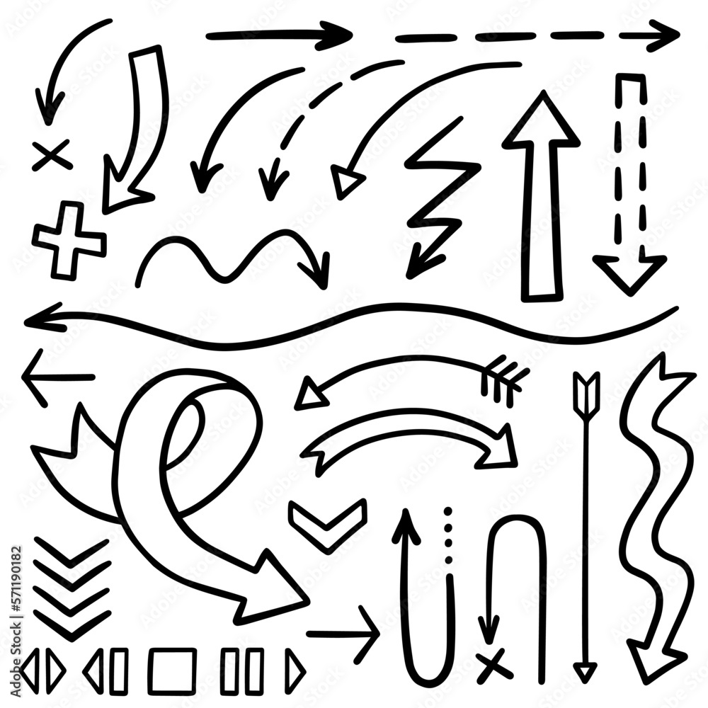 art journal arrow set graphic monochrome vector linear elements isolated on white background