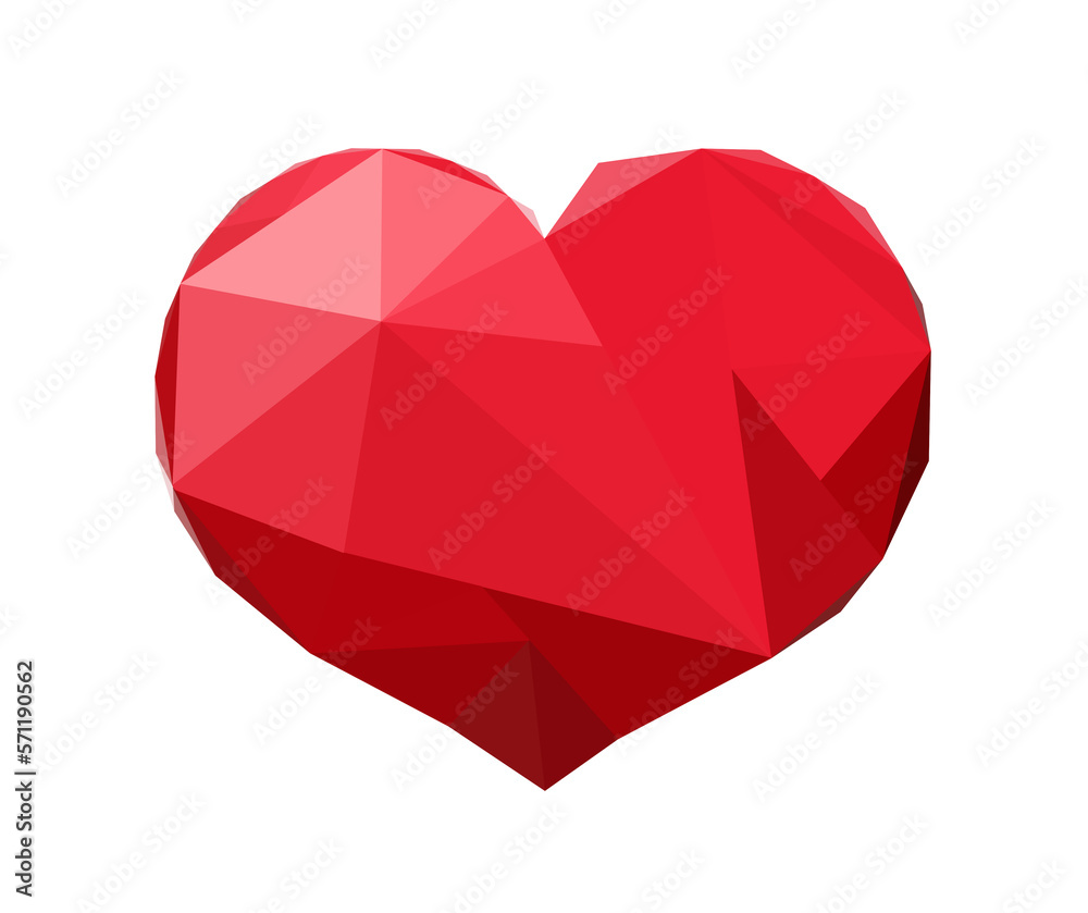 Illustration of a red heart made of triangles. Graphic for Valentine's Day. Love is in the air.