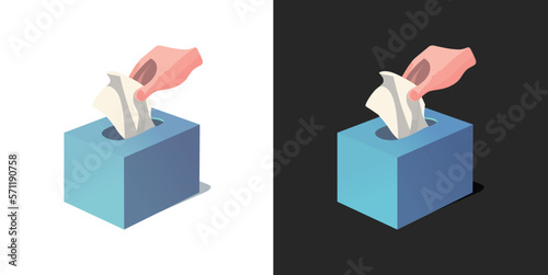 Tissue, hand take tissue, flat design vector illustration. Isolated on white and dark backgrounds.