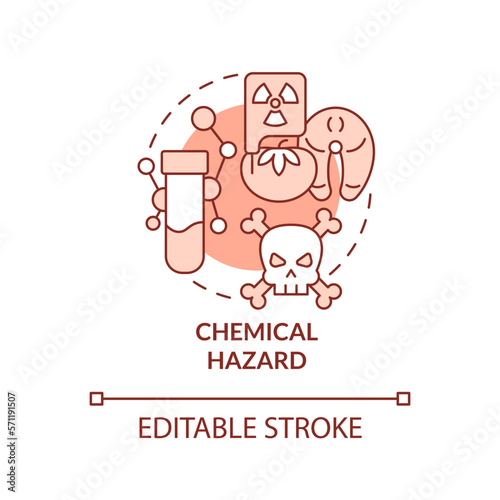 Chemical hazard terracotta concept icon. Products contamination. Food safety risk abstract idea thin line illustration. Isolated outline drawing. Editable stroke. Arial, Myriad Pro-Bold fonts used