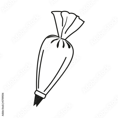 Vector illustration of a piping bag. Image of items for a pastry chef in doodle style.