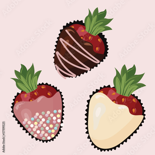 Ripe strawberries in chocolate glaze. fondue dessert. Seamless pattern. Vector illustration.