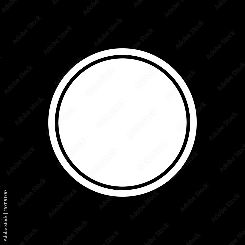 Circle banner with place for text. Round postcard on a black square background. Frame minimalism simple design.