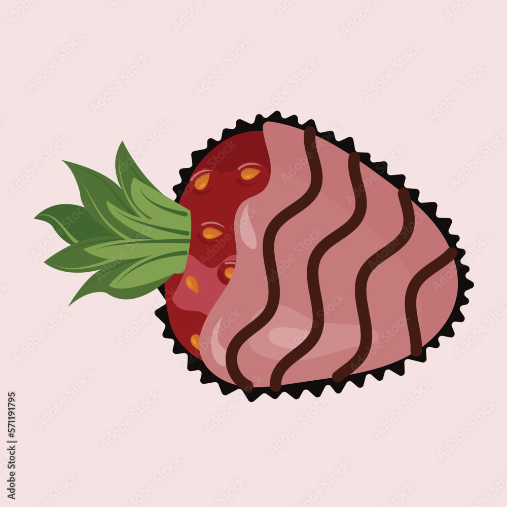 Ripe strawberries in chocolate glaze. fondue dessert. Seamless pattern. Vector illustration.