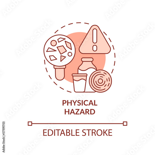 Physical hazard terracotta concept icon. Objects in products. Food safety risk abstract idea thin line illustration. Isolated outline drawing. Editable stroke. Arial, Myriad Pro-Bold fonts used