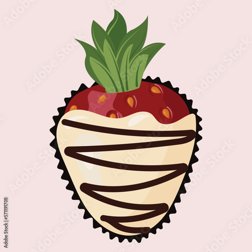 Ripe strawberries in chocolate glaze. fondue dessert. Seamless pattern. Vector illustration.