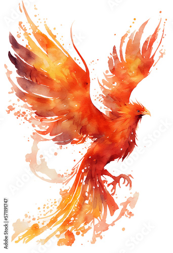 watercolor painting of a phoenix bird on a transparent background, png, Generative AI photo