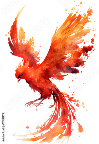 watercolor painting of a phoenix bird on a transparent background, png, Generative AI